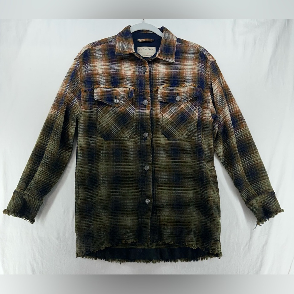 Free People We The Free Anneli Waffle Plaid Shirt Jacket Oversized Shacket XS